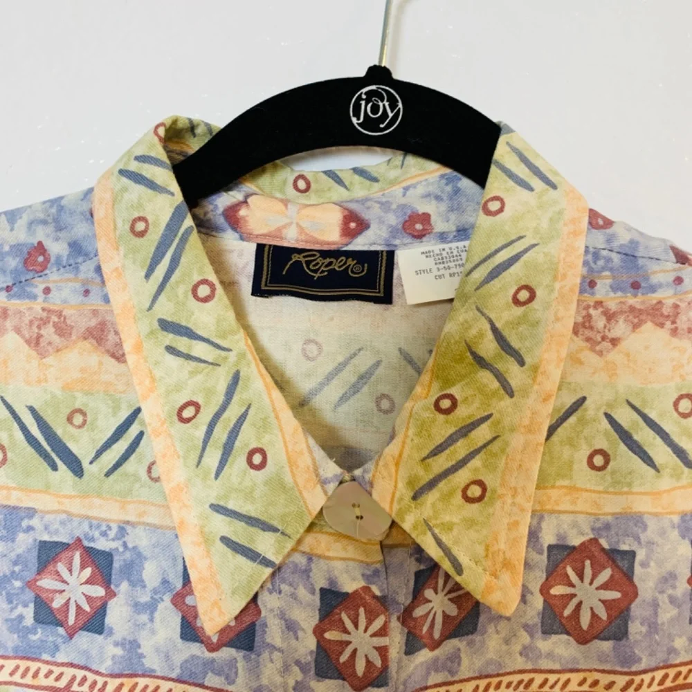 Vintage Roper Button Up Shirt Womens 2X Long Sleeve Western Aztec Lagenlook Art
